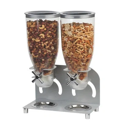 Cal-mil Turn N Serve Platinum 3.5 Liter Double Canister Cereal Dispenser In Silver,clear