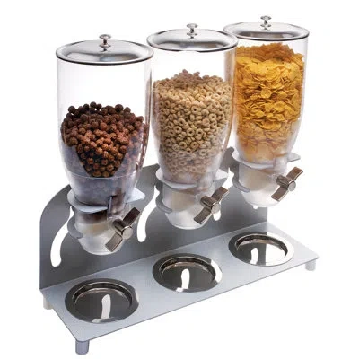 Cal-mil Turn N Serve Platinum 3.5 Liter Triple Canister Cereal Dispenser In Silver,clear
