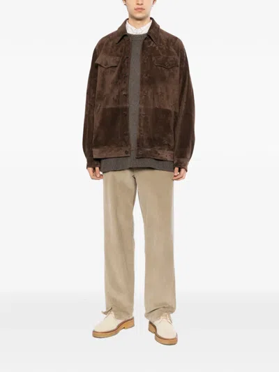 Calmlence Suede Leather Jacket In Brown
