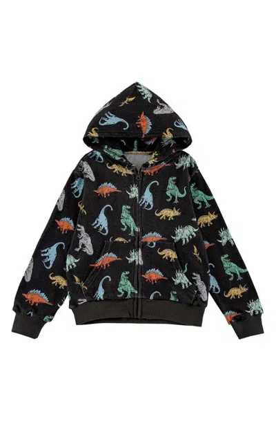 Calonie Kids' Dinosaur Fleece Full Zip Hoodie In Black