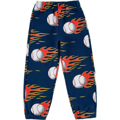 Calonie Babies'  Kids' Flaming Baseball Print Fleece Sweatpants In Blue