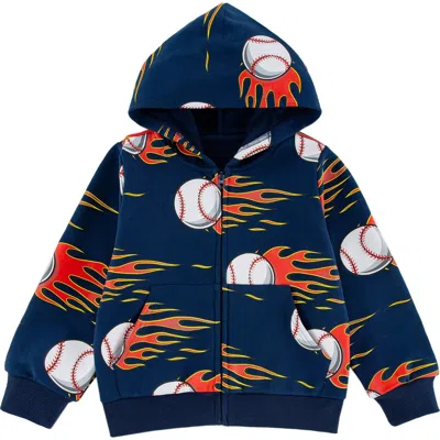 Calonie Babies'  Kids' Flaming Baseball Print Zip Hoodie In Blue