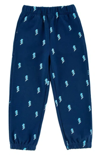 Calonie Kids' Lightning Bolt Print Fleece Sweatpants In Blue