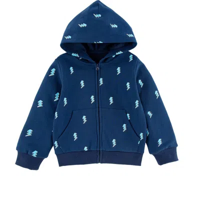 Calonie Kids' Lightning Bolt Print Zip Hoodie In Blue