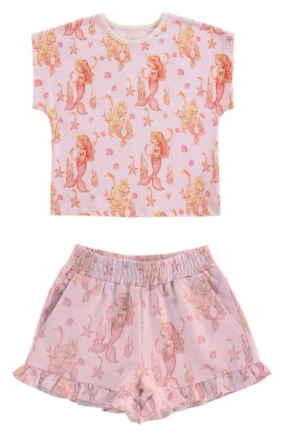 Calonie Kids' Print Cotton French Terry T-shirt & Shorts Set In Pink