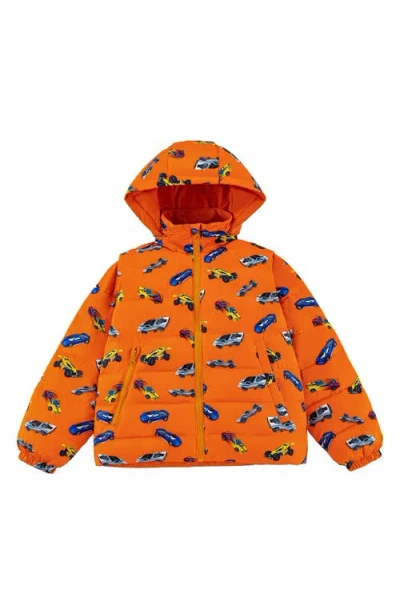 Calonie Kids' Tanner Reversible Convertible Hooded Down Puffer Jacket In Orange