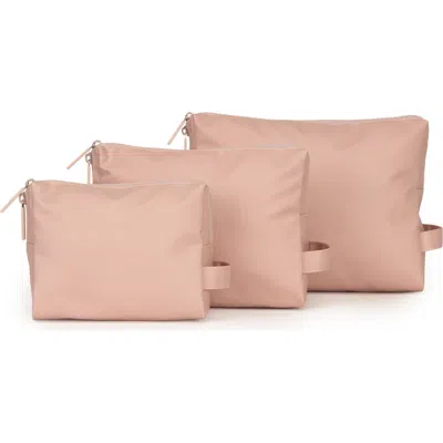 Calpak 3-piece Water Resistant Zip Pouch Set In Brown