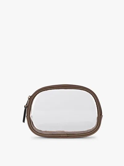 Calpak Clear Quart Zip Pouch In Mocha