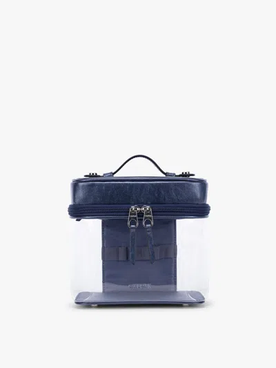Calpak Clear Train Case With Top Compartment In Blue