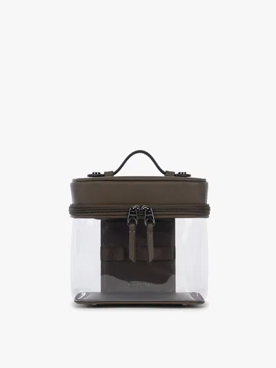 Calpak Clear Train Case With Top Compartment In Brown