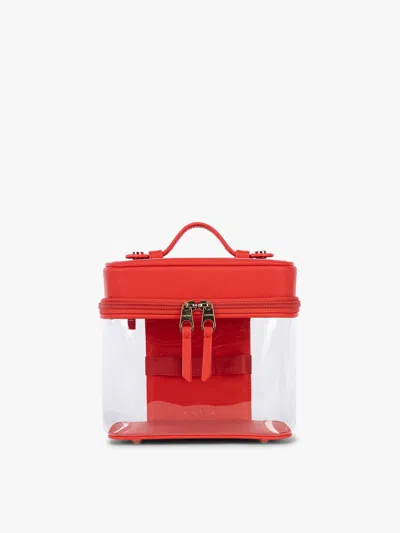 Calpak Clear Train Case With Top Compartment In Red