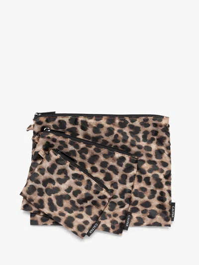 Calpak Compakt Zip Pouch Set In Leopard