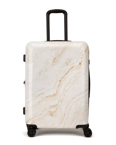 Calpak Gold Marble 24 Checked Expandable Luggage In White