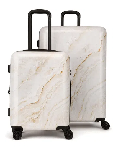 Calpak Gold Marble 2pc Expandable Luggage Set In White