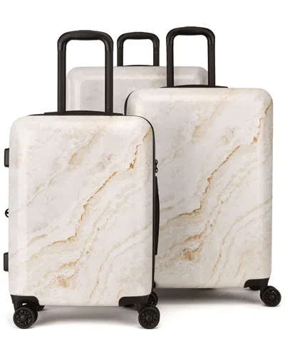 Calpak Gold Marble 3pc Expandable Luggage Set In White
