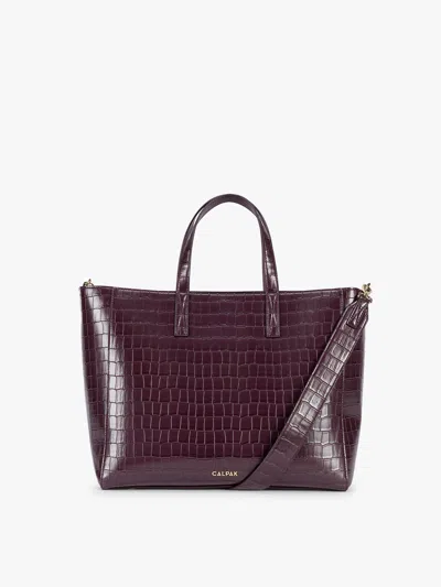Calpak Haven 15 Inch Laptop Tote Bag In Dark Cherry Croc