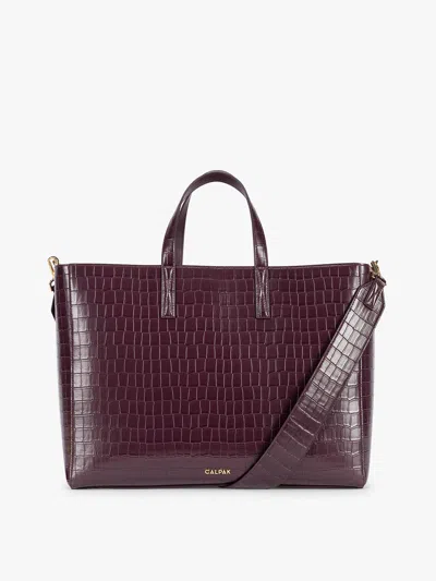 Calpak Haven 16 Inch Laptop Tote In Dark Cherry Croc