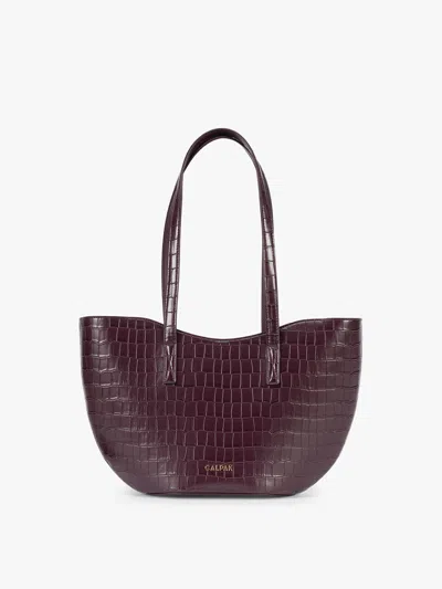 Calpak Haven Tulip Tote In Dark Cherry Croc