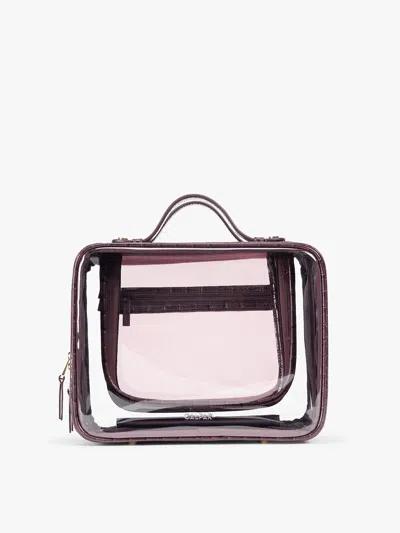 Calpak Large Clear Cosmetics Case In Dark Cherry Croc