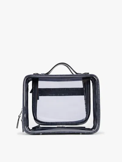 Calpak Large Clear Cosmetics Case In Navy Croc