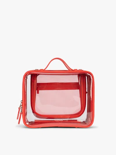 Calpak Large Clear Cosmetics Case In Red