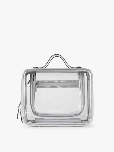 Calpak Large Clear Cosmetics Case In Silver