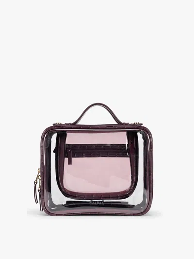 Calpak Medium Clear Cosmetics Case In Dark Cherry Croc