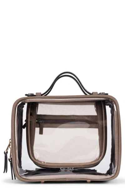 Calpak Medium Clear Cosmetics Case In Mocha