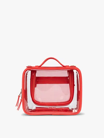 Calpak Medium Clear Cosmetics Case In Red