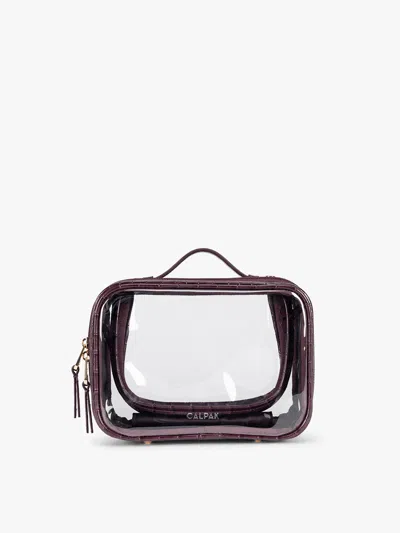 Calpak Small Clear Cosmetics Case In Dark Cherry Croc