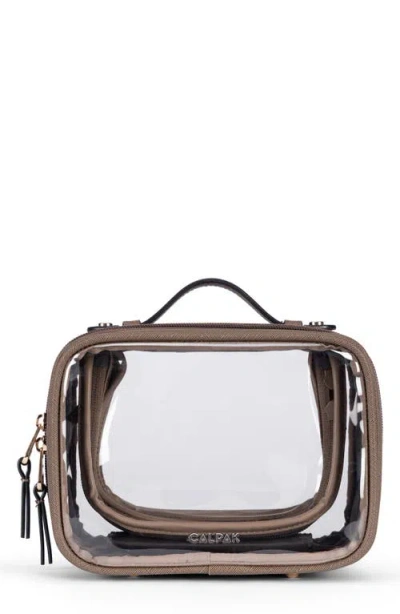 Calpak Small Clear Cosmetics Case In Brown