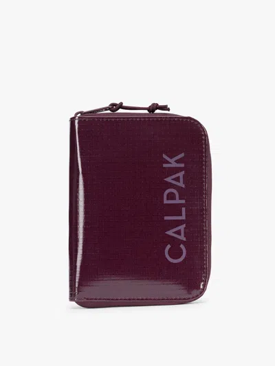 Calpak Terra Zip Passport Wallet In Dark Cherry
