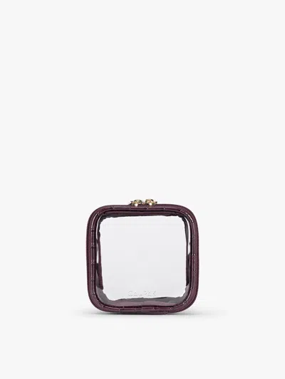Calpak Tiny Clear Cosmetics Case In Dark Cherry Croc