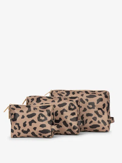 Calpak Water Resistant Zippered Pouch Set (3 Pieces) In Animal Print