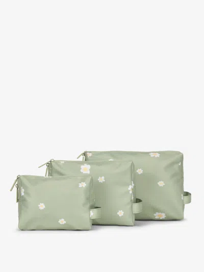 Calpak Water Resistant Zippered Pouch Set (3 Pieces) In Daisy In Green