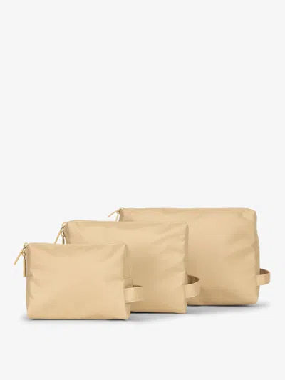 Calpak Water Resistant Zippered Pouch Set (3 Pieces) In Brown