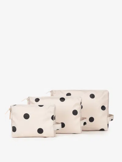Calpak Water Resistant Zippered Pouch Set (3 Pieces) In Polka Dot In Neutral