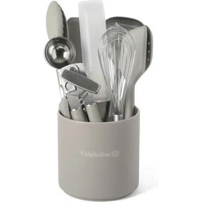 Calphalon Edge Stainless Steel And Silicone Kitchen Utensil Set With Crock In Brown