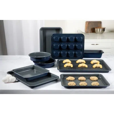 Calphalon Legacy 10 Piece Pfa Free Nonstick Bakeware Set - Taupe In Blue,grey Interior