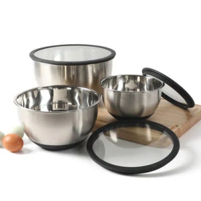 Calphalon Orbit 3-piece Stainless Steel Mixing Bowl Set With Glass Lids In Gray