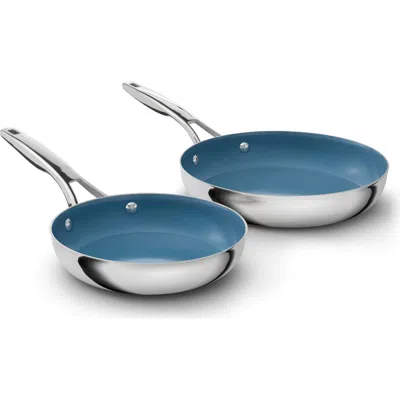 Calphalon Premier 2-piece Ceramic Nonstick Stainless Steel Fry Pan Set In Blue