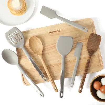 Calphalon Prime 7 Piece Sillicone And Teak Wood Kitchen Tool Set - Navy Blue In Taupe