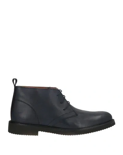 Calpierre Man Ankle Boots Navy Size 10 Leather In Black