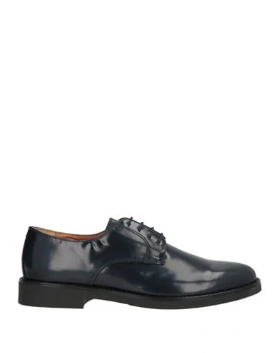 Calpierre Man Lace-up Shoes Navy Size 10 Leather In Blue
