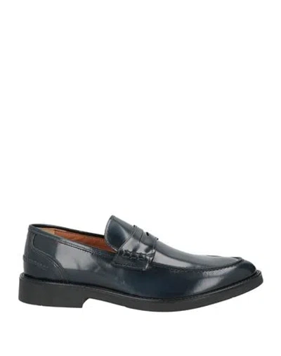 Calpierre Man Loafers Midnight Blue Size 10 Leather In Animal Print