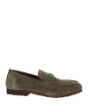Calpierre Man Loafers Military Green Size 9 Leather
