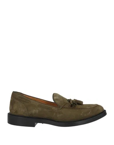Calpierre Man Loafers Military Green Size 9 Leather