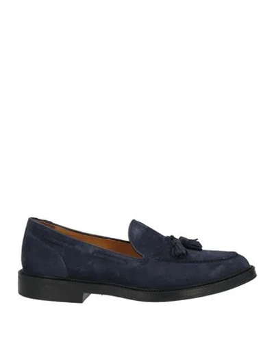 Calpierre Man Loafers Navy Size 8 Leather In Blue