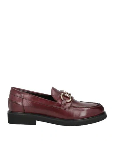 Calpierre Woman Loafers Burgundy Size 8.5 Leather In Red