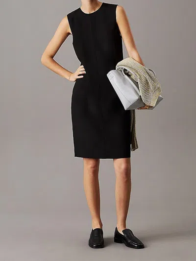 Calvin Klein Travel Twill C Neck Shift Dress In Black
